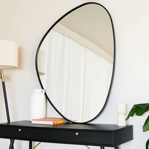 Black Pebble Mirror - 120x90cm, Irregular Metal Frame Design