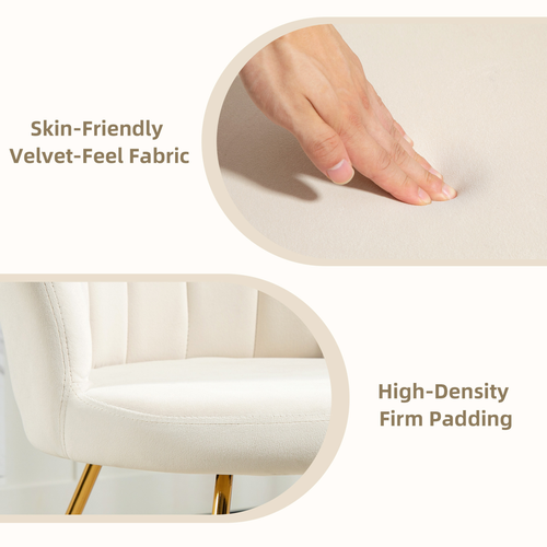 Velvet Accent Chair - Lotus Backrest with Gold Steel Legs, Cream
