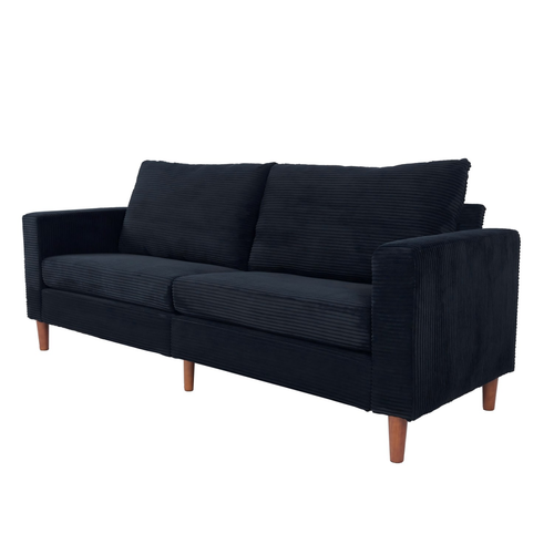 Modern Black Corduroy Sofa - Minimalist Multi-Person Couch for Home & Office