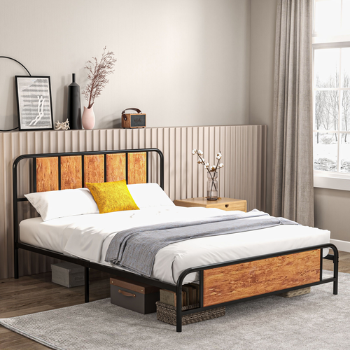 King Size Bed Frame - Steel Base with Headboard, 160x207cm