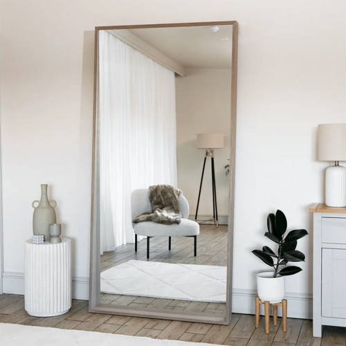 Walnut Leaner Mirror - 200x100cm, Angled Frame with HD Glass