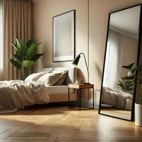 Black Leaner Mirror - 180x60cm, Full-Length Metal Rectangle Frame