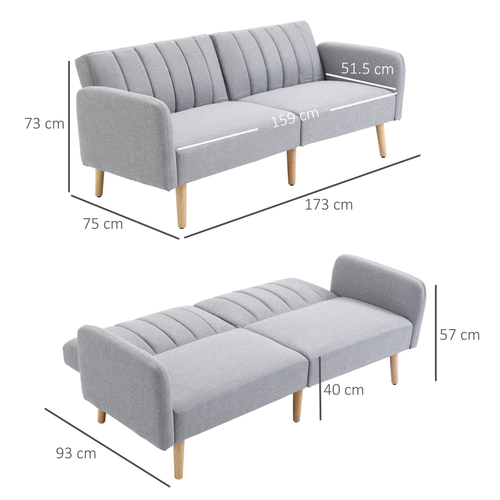 2-Seater Sofa Bed with Adjustable Backrest - Light Grey Linen Look