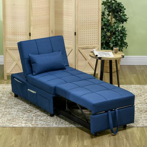 3-in-1 Folding Sofa Bed - Adjustable w/ Storage Pockets, Blue