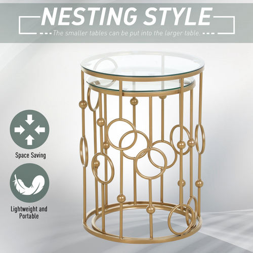 Gold Nesting Coffee Tables - Set of 2 with Tempered Glass Tops