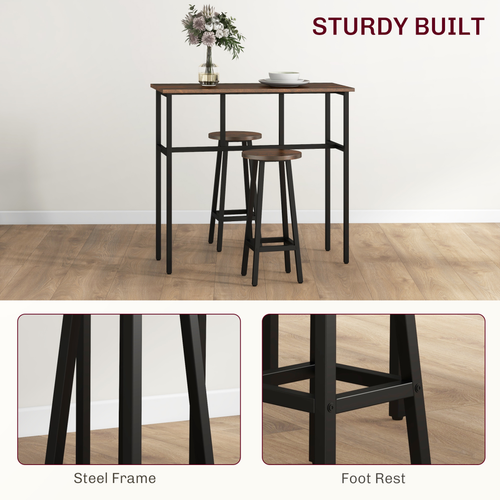 6-Piece Industrial Bar Set - 2 Tables & 4 Stools, Rustic Brown