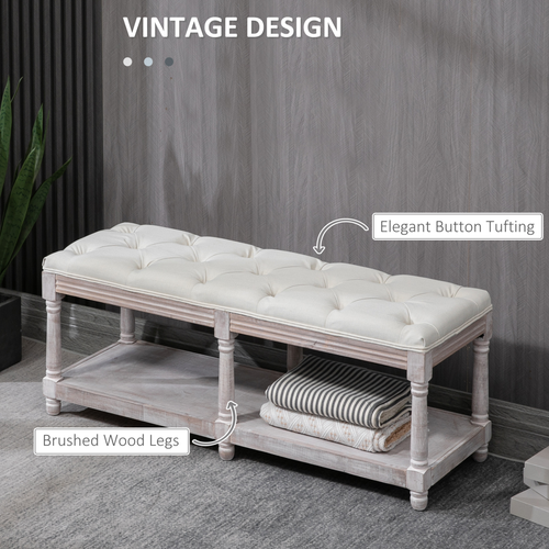 Cream Button-Tufted Storage Ottoman - Vintage Style with Hidden Compartment