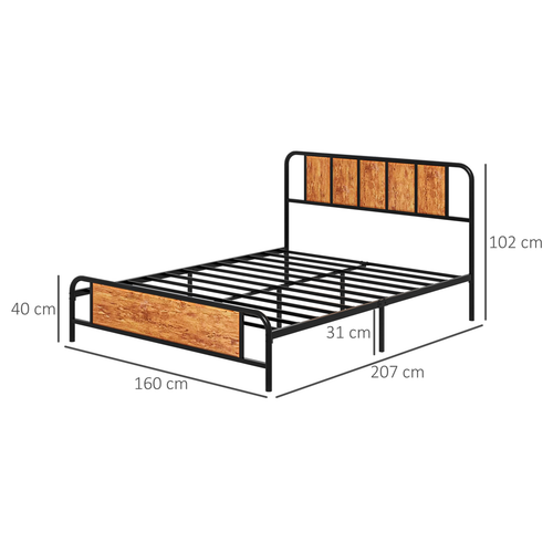 King Size Bed Frame - Steel Base with Headboard, 160x207cm
