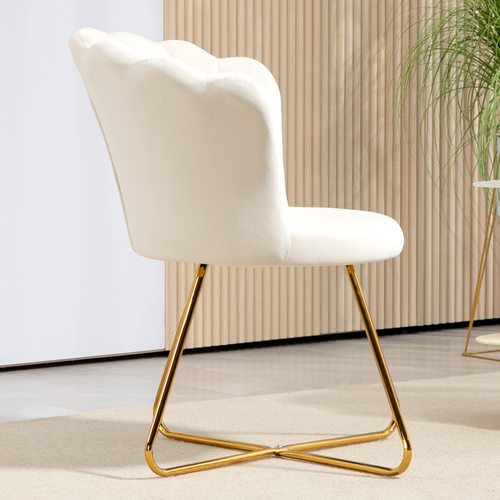 Velvet Accent Chair - Lotus Backrest with Gold Steel Legs, Cream