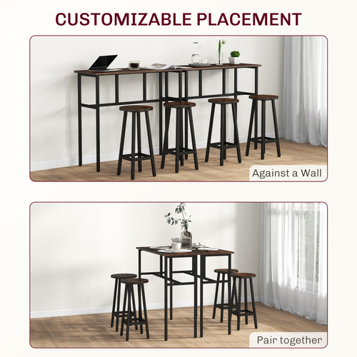 6-Piece Industrial Bar Set - 2 Tables & 4 Stools, Rustic Brown