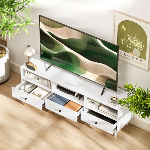 75" TV Stand - White Media Console w/ 3 Drawers & Shelves