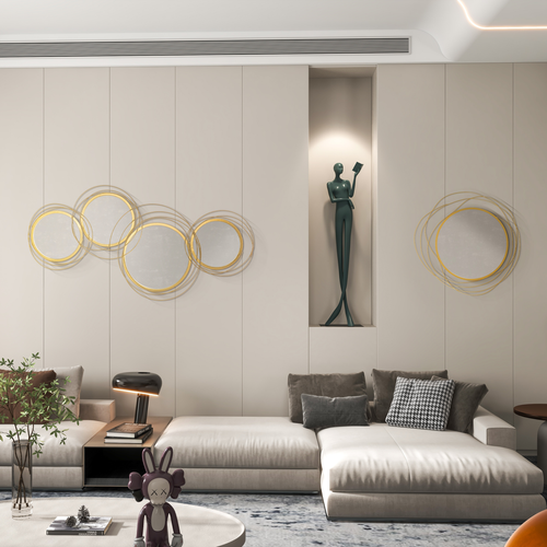 Gold Metal Wall Art Mirror -Waved Circle Design