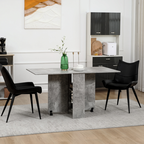 Rolling Drop-Leaf Dining Table - Space-Saving Foldable Table with Storage Shelves