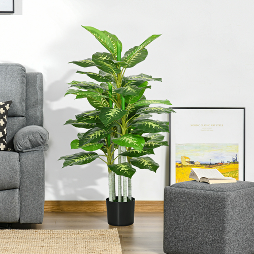 Artificial Evergreen Tree - 53-Leaf Fake Plant in Cement Pot, 120cm