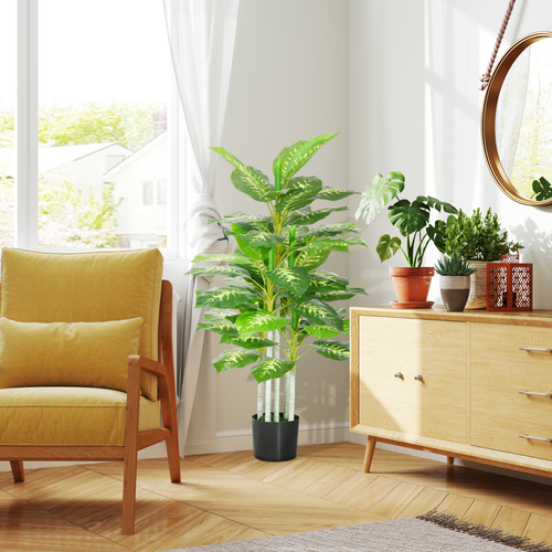 Artificial Evergreen Tree - 53-Leaf Fake Plant in Cement Pot, 120cm