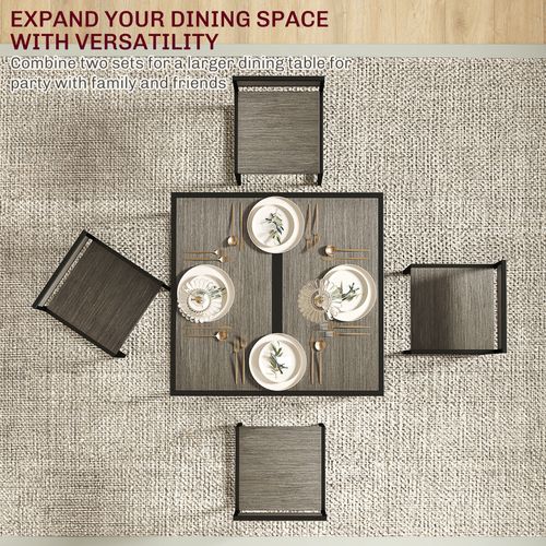 3-Piece Dining Set - Grey Wood Table & 2 Stools, Space-Saving