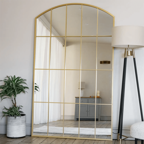 Gold Arched Lattice Mirror - 180x105cm, Full-Length Metal Frame