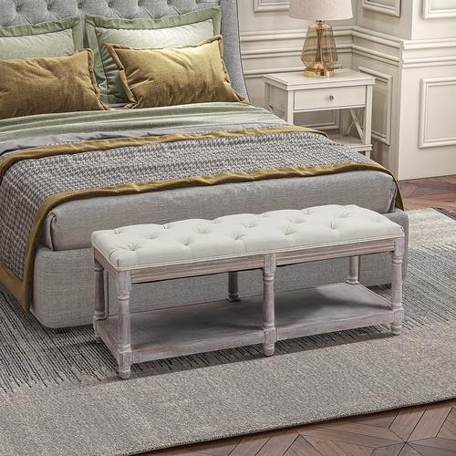 Cream Button-Tufted Storage Ottoman - Vintage Style with Hidden Compartment