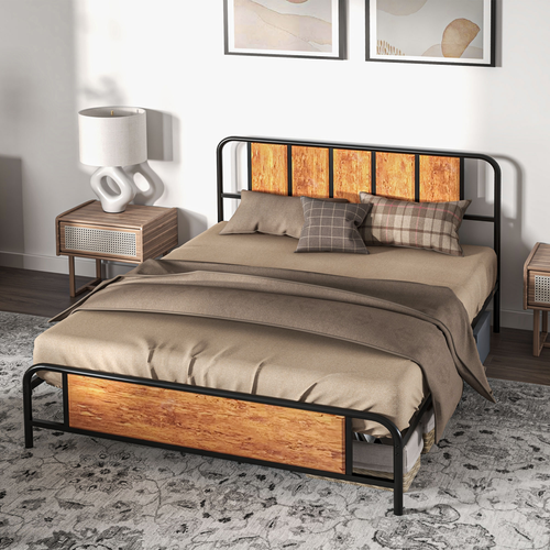 King Size Bed Frame - Steel Base with Headboard, 160x207cm