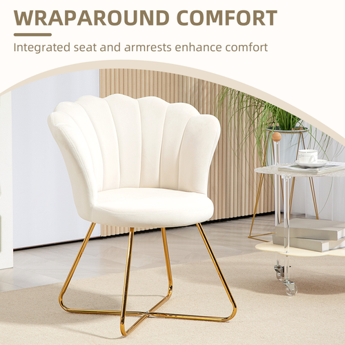 Velvet Accent Chair - Lotus Backrest with Gold Steel Legs, Cream