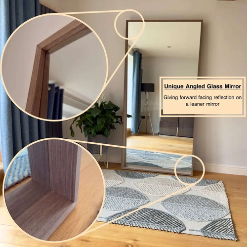 Walnut Leaner Mirror - 200x100cm, Angled Frame with HD Glass