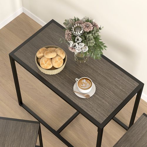 3-Piece Dining Set - Grey Wood Table & 2 Stools, Space-Saving