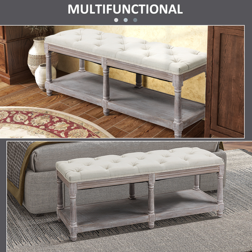 Cream Button-Tufted Storage Ottoman - Vintage Style with Hidden Compartment