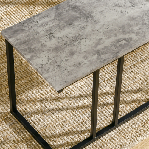4-Person Dining Set - Concrete Grey Table & Bench w/ 2 Stools