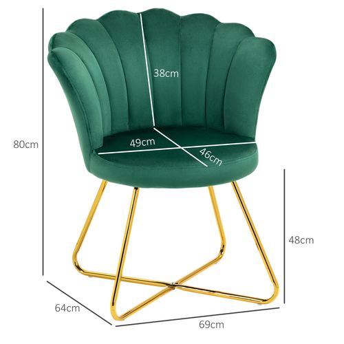 Green Velvet Accent Chair - Gold Legs, 120kg Capacity, Lotus Back