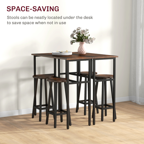 6-Piece Industrial Bar Set - 2 Tables & 4 Stools, Rustic Brown