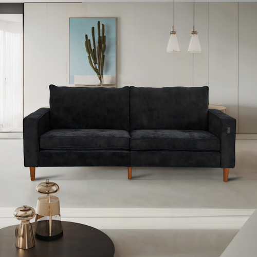 Modern Black Corduroy Sofa with USB Charging - Multi-Person Couch for Home/Office
