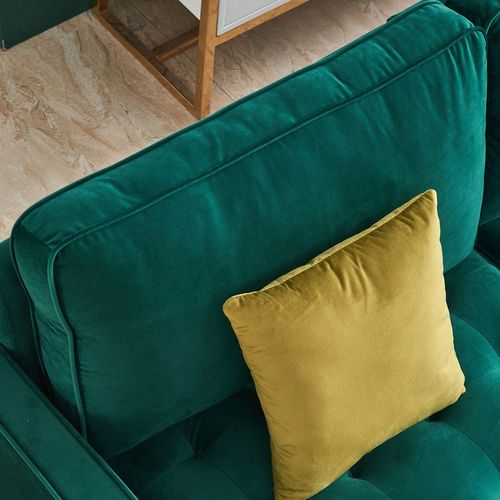 70" Emerald Velvet Sofa - Button-Tufted with Golden Legs