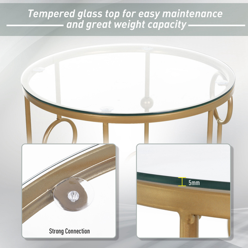 Gold Nesting Coffee Tables - Set of 2 with Tempered Glass Tops