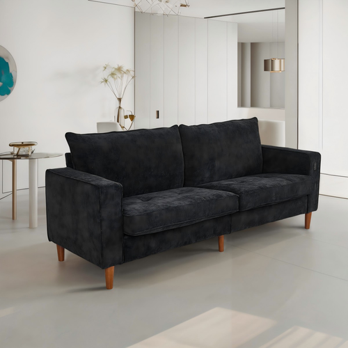 Modern Black Corduroy Sofa with USB Charging - Multi-Person Couch for Home/Office