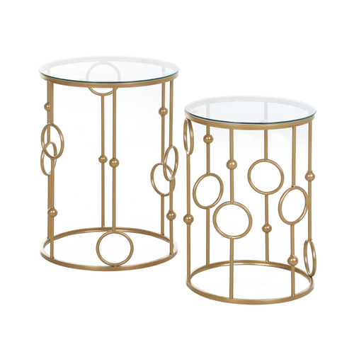 Gold Nesting Coffee Tables - Set of 2 with Tempered Glass Tops