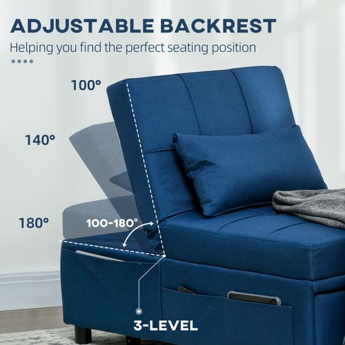 3-in-1 Folding Sofa Bed - Adjustable w/ Storage Pockets, Blue
