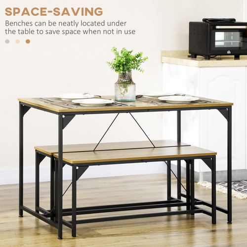 4-Person Dining Set - Table & 2 Benches, Industrial Style, 120cm