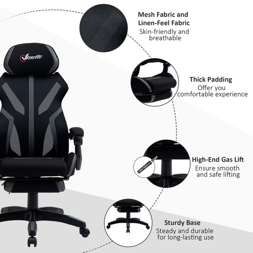Grey Mesh Office Chair - Adjustable Recliner with Footrest