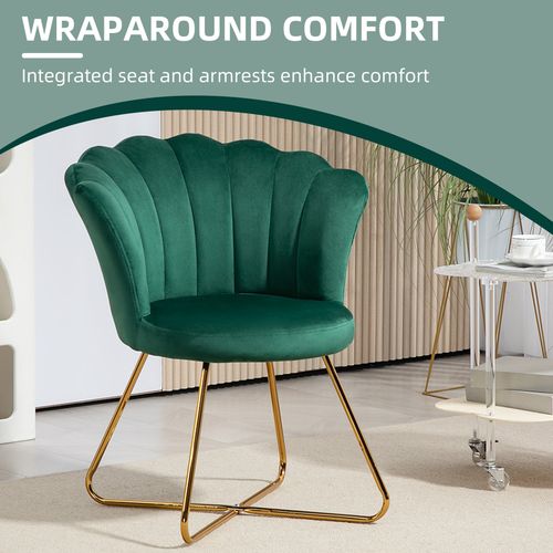 Green Velvet Accent Chair - Gold Legs, 120kg Capacity, Lotus Back