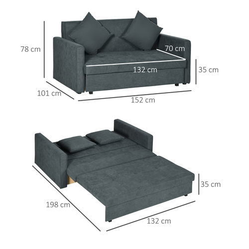 2-Seater Sofa Bed with Storage - Converts to Double Bed, Dark Grey