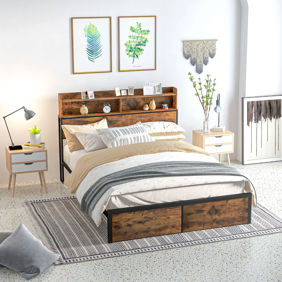 King Bed Frame with Storage Headboard