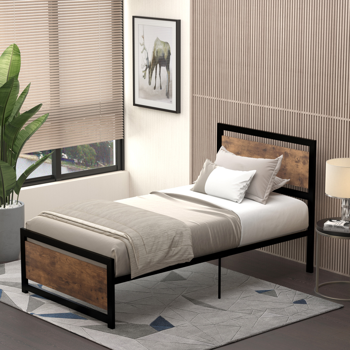 Single Size Metal Bed Frame w/ Headboard & Footboard