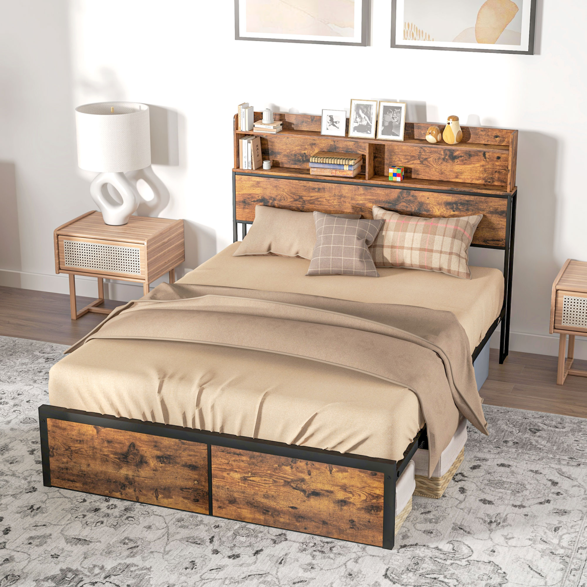 Double Bed Frame with Storage Headboard & Under-Bed Storage