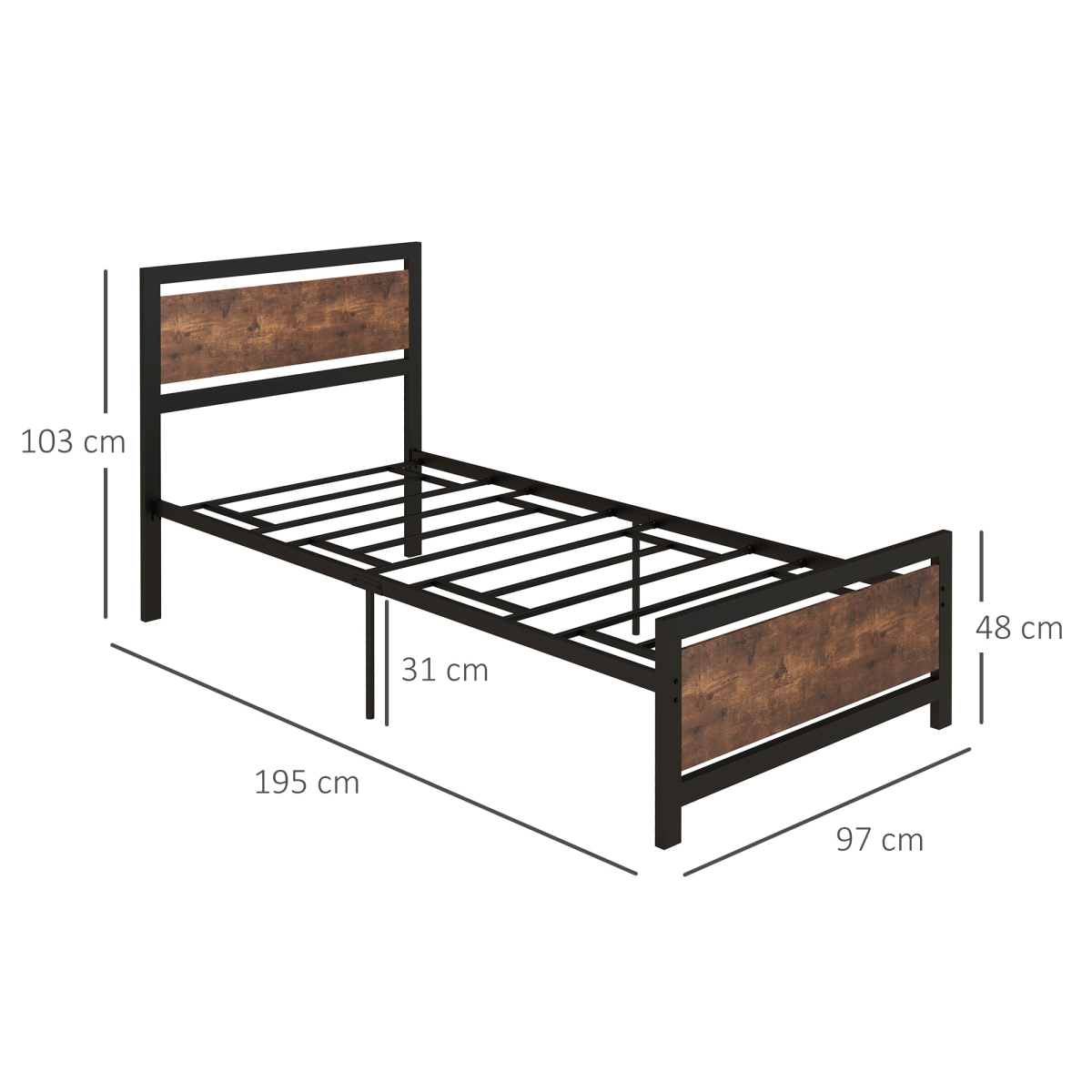 Single Size Metal Bed Frame w/ Headboard & Footboard