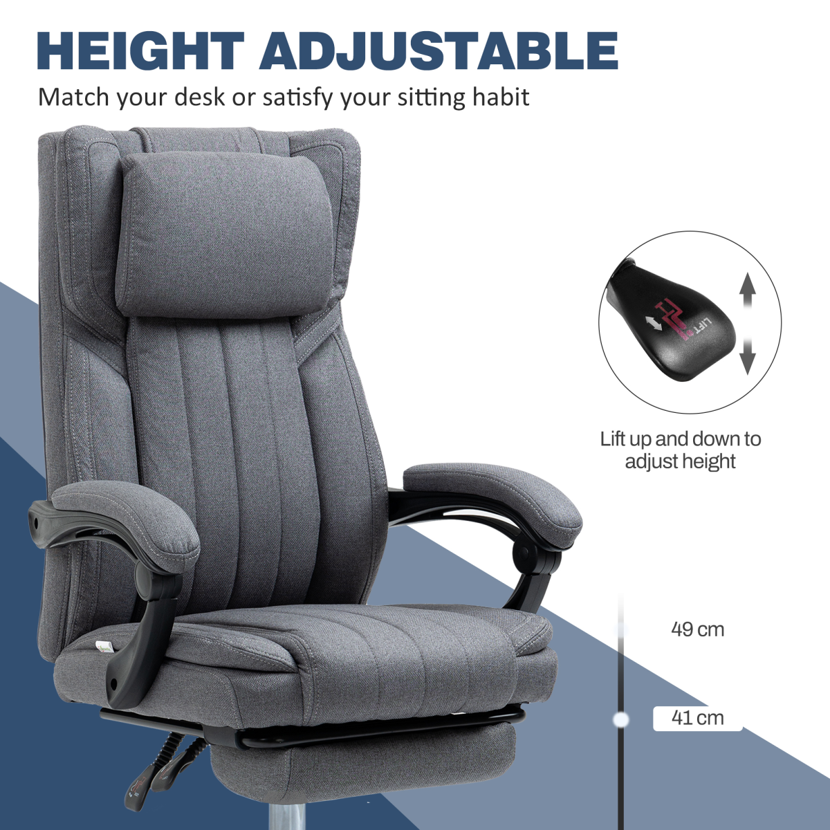 Dark Grey Reclining Office Chair with Headrest
