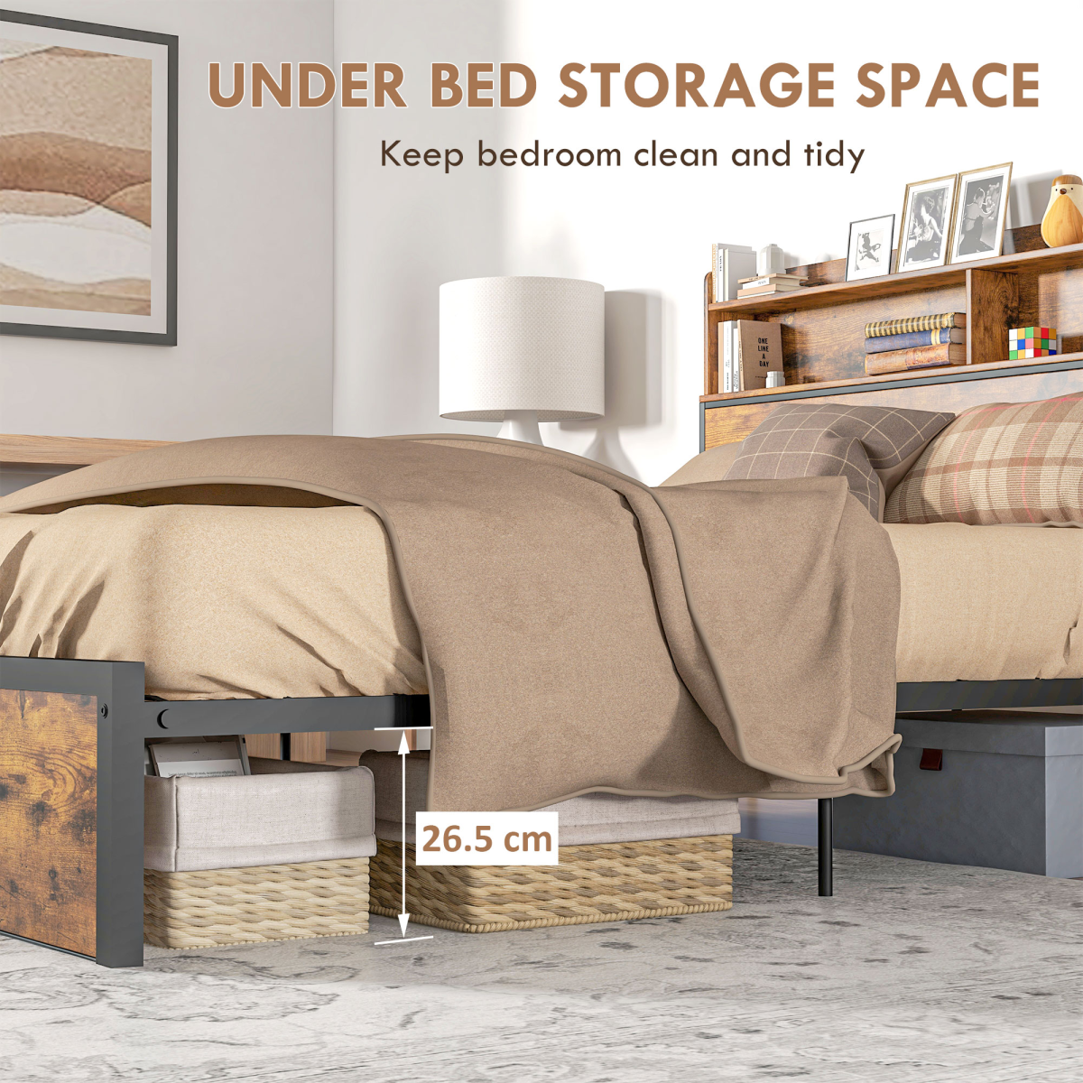 King Bed Frame with Storage Headboard