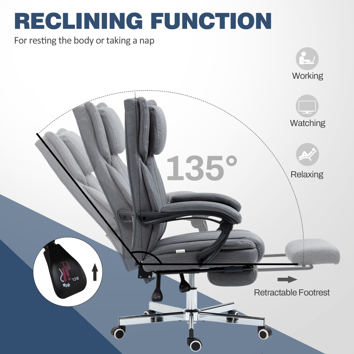 Dark Grey Reclining Office Chair with Headrest