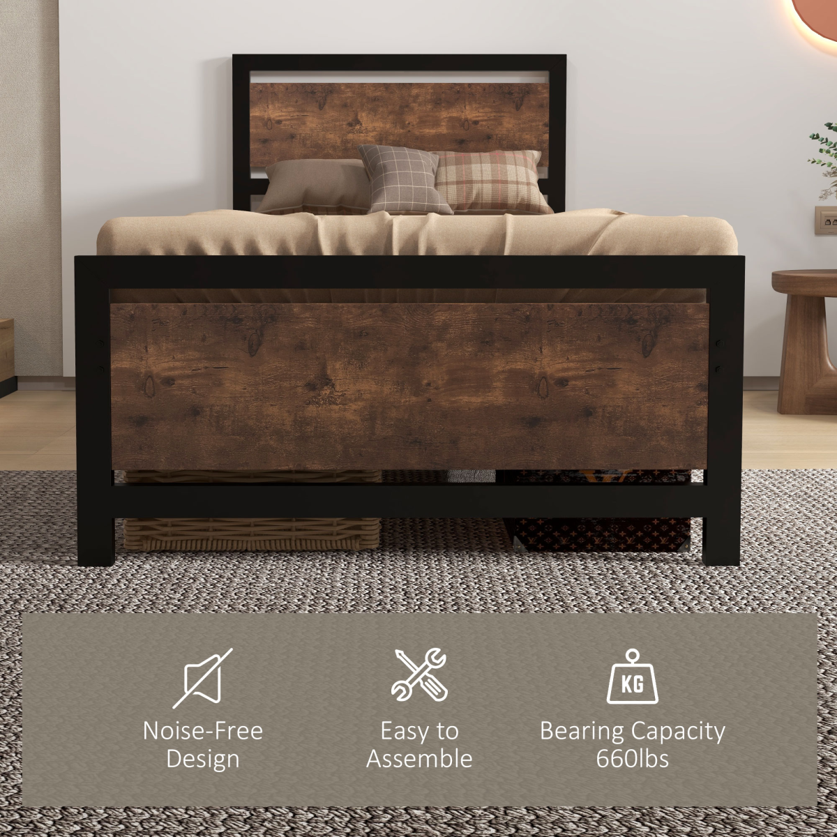 Single Size Metal Bed Frame w/ Headboard & Footboard