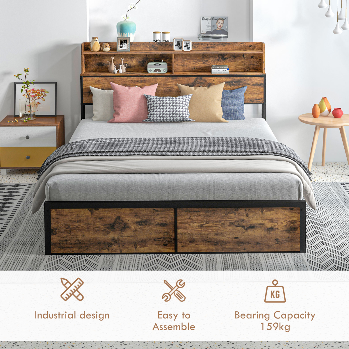 King Bed Frame with Storage Headboard