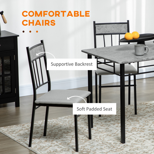 5-Piece Dining Set - Marble Top Table & 4 Chairs, Light Grey/Black